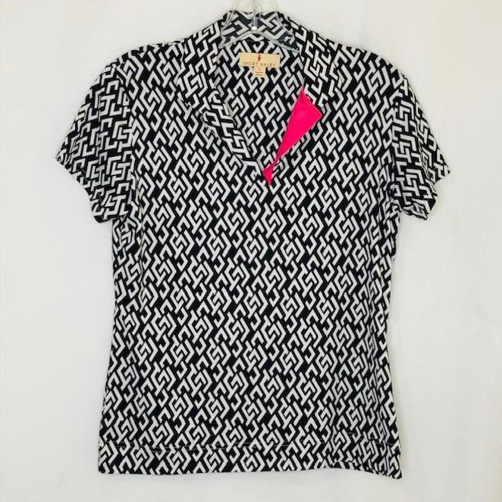 Sport Haley short sleeve polo shirt black white pink women's size small